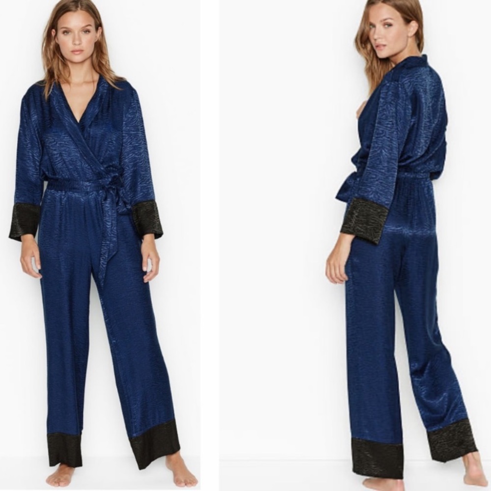 VS Blue Zebra Satin PJ Lounge Jumpsuit